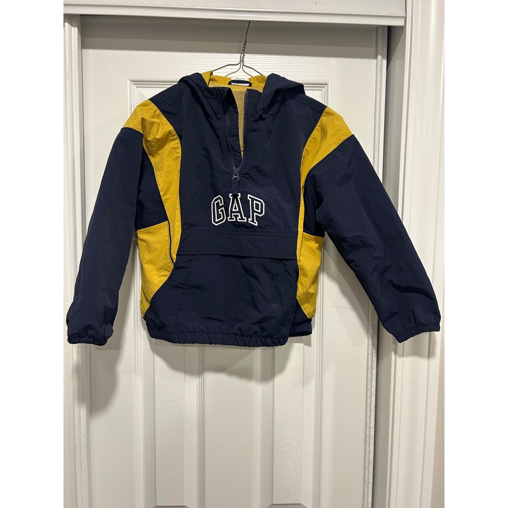 Gap Kids Navy Blue Yellow Colorblock Half Zip Windbreaker Anorak Jacket Size S
